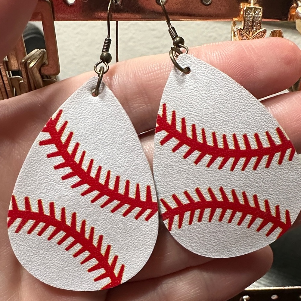 *FREE* Baseball Stitch Teardrop Earrings - White & Red